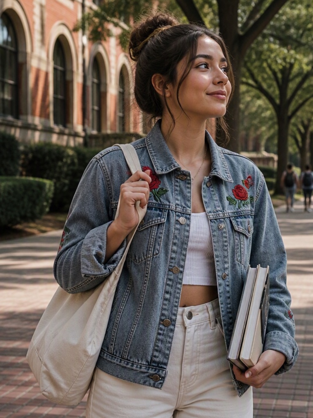 Brooklyn Cloth Rose Embroidered Denim Jacket Women’s Small Culture Streetwear